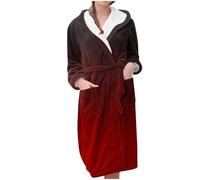 Robe de chambre longue et moelleuse à capuche douce et légère avec poches - Robe d'hiver légère et décontractée - Vêtement d'intérieur confortable - Vêtement de détente et de nuit, bordeaux, L