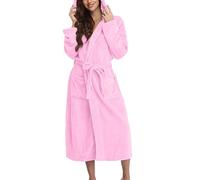 Robe de chambre longue et moelleuse à capuche pour femme - Robe de chambre pour femme Grande taille - Serviette enveloppante absorbante avec ceinture et poche - Robe polaire à col en V - Peignoir