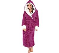 Robe de chambre longue et moelleuse avec capuche - Robe de chambre longue en polaire pour femme - Peignoir de bain en éponge avec ceinture absorbante grande taille - Robe de chambre avec poches avant
