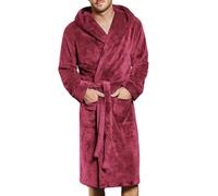 Robe de chambre longue pour homme taille plus - Peignoir chaud pour homme en molleton doux et pelucheux pour l'hiver, châle chaud en polaire, peignoir de bain à manches longues avec poches, bordeaux