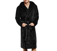 Robe de chambre longue pour homme taille plus - Peignoir chaud pour homme en molleton doux et pelucheux pour l'hiver, châle chaud en polaire, peignoir de bain à manches longues avec poches, Noir , XL