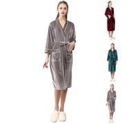 Robe de chambre pour femme - Doux - En polaire - Vêtements de détente d'hiver personnalisés - Peignoir chaud en tissu éponge - Pyjama avec poches - Peignoir léger, bordeaux, XL
