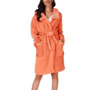Robe de chambre pour femme en polaire moelleuse chaude et confortable avec ceinture et poches, manteaux d'intérieur légers pour l'hiver, Orange, 3XL