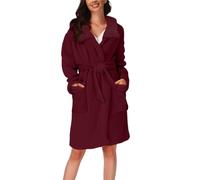 Robe de chambre pour femme en polaire moelleuse chaude et confortable avec ceinture et poches, manteaux d'intérieur légers pour l'hiver, bordeaux, XXL
