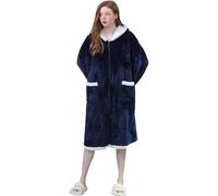 Robe De Chambre pour Femmes Robe Zippée, Peignoir à Capuche Polaire, Peluche Chaude Fermeture éclair House Coat Lounger, Gray Blue, One Size