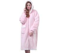 Robe De Chambre pour Femmes Robe Zippée, Peignoir à Capuche Polaire, Peluche Chaude Fermeture éclair House Coat Lounger, Pink, One Size