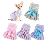 Robe de Chien, 4pcs Fashion Pet Dog Dogs, Vertical Stripe Mesh Puppy Dog Robes Princess avec nœud Papillon pour Chihuahua Yorkies Cat Cat