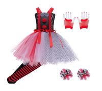 Robe de clown d'Halloween - Robe tutu pour filles mignonnes Costume de clown d'Halloween | Chaussettes Gants Tête Fleurs Incluses, Tenue Clown pour Fille 2-12 Ans Halloween Carnaval Fête Fantaisie