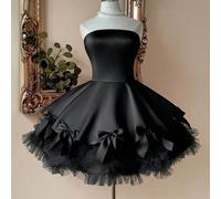 Robe de cocktail courte élégante et luxueuse en patchwork de satin et de maille, avec un nœud papillon fait main, une coupe évasée à ourlet bouffant sans bretelles, pour soirée L,M,S,XL,XS,XXL,XXS,XXX