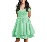Robe de cocktail courte sans bretelles avec épaules dénudées pour femme et enfant, menthe, 36