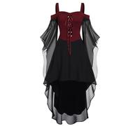 Robe de cocktail d'Halloween pour femme, grande taille, style gothique, robe midi croset, manches longues, longueur irrégulière, robe en mousseline de soie, robe de fête