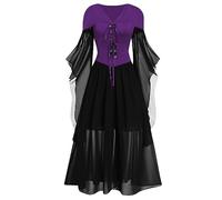 Robe de cocktail d'Halloween pour femme - Style gothique des années 1950 - Robe midi - Robe longue évasée à manches évasées - Robe trapèze, Rose, XXL