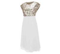 Robe De Cocktail Femme Chic Et Elegant Mi Longue Robe Soiree Paillette Grande Taille Robe De Bal en Dentelle Mousseline Manche Courte Demoiselle Honneur pour Fête Cérémonie Anniversaire Bal Mariage
