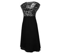 Robe De Cocktail Femme Chic Et Elegant Mi Longue Robe Soiree Paillette Grande Taille Robe De Bal en Dentelle Mousseline Manche Courte Demoiselle Honneur pour Fête Cérémonie Anniversaire Bal Mariage