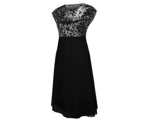 Robe De Cocktail Femme Chic Et Elegant Mi Longue Robe Soiree Paillette Grande Taille Robe De Bal en Dentelle Mousseline Manche Courte Demoiselle Honneur pour Fête Cérémonie Anniversaire Bal Mariage