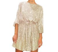 Robe de Cocktail Femme Courte Paillette Robe Nouvel an Femme Grande Taille Robe de Soirée Sexy Col Rond Robe Tunique avec Ceinture Robe pour Mariage Invité Chic Robe de Fete Femme Robe Réveillon