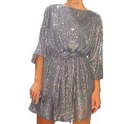 Robe de Cocktail Femme Courte Paillette Robe Nouvel an Femme Grande Taille Soirée Sexy Col Rond Robes Tunique avec Ceinture Robes pour Mariage Invité Chic