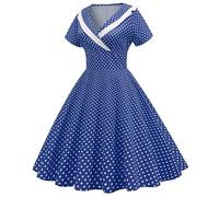 Robe De Cocktail Femme Robe Annee 20 30 40 50 60 70 Pin Up Rockabilly Vintage Soirée Communion Femme Mi-Longue Rétro Robe À Pois Manche Courte Au Genou A-Line pour Anniversaire Regular