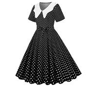 Robe De Cocktail Femme Robe Annee 20 30 40 50 60 70 Pin Up Rockabilly Vintage Soirée Communion Femme Mi-Longue Rétro Robe À Pois Manche Courte Au Genou A-Line pour Anniversaire Regular