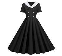Robe De Cocktail Femme Robe Annee 20 30 40 50 60 70 Pin Up Rockabilly Vintage Soirée Communion Femme Mi-Longue Rétro Dress À Pois Manche Courte Au Genou A-Line pour Anniversaire Regular