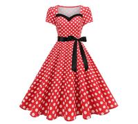 Robe De Cocktail Femme Robe Annee 20 30 40 50 60 70 Pin Up Rockabilly Vintage Soirée Communion Femme Mi-Longue Rétro Dress À Pois Manche Courte Au Genou A-Line pour Anniversaire Regular