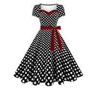 Robe De Cocktail Femme Robe Annee 20 30 40 50 60 70 Pin Up Rockabilly Vintage Soirée Communion Femme Mi-Longue Rétro Dress À Pois Manche Courte Au Genou A-Line pour Anniversaire Regular