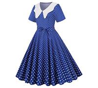 Robe De Cocktail Femme Robe Annee 20 30 40 50 60 70 Pin Up Rockabilly Vintage Soirée Communion Femme Mi-Longue Rétro Robe À Pois Manche Courte Au Genou A-Line pour Anniversaire Regular