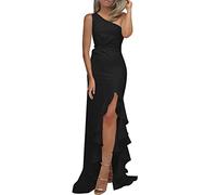 Robe De Cocktail Femme Une Épaule- Robe Sexy Slim De Cérémonie pour Ronde Asymétrique Fendue Plissée Couleur Unie Chic Et Elégant Tendance Volants Fluide Tempérament Comfortable Dress