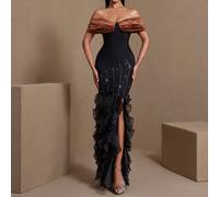 Robe de cocktail longue en tricot élégante sans manches et épaules dénudées, avec un design dos nu et une décoration de sequins contrastants, parfaite pour une tenue de fête L,M,S,XLUnicoloreTissu tri