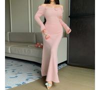 Robe de cocktail moulante à la taille pour l'automne/l'hiver, robe de soirée sexy à l'épaule dénudée avec décor floral, robe de soirée pour mariage, banquet, danse L,M,S,XLUnicoloreLaine peignée