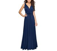 Robe de cocktail pour femme - Col en V - Sans manches - Couleur unie - Robe maxi - Robe de mariage, de soirée, de demoiselle d'honneur, de fête, de cocktail, de bal - Élégante robe plissée ligne A