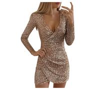 Robe de cocktail pour femme - Col rond - Robe de soirée sirène scintillante - Coupe ajustée - Robe de soirée formelle d'automne - Col bénitier, doré, S