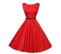 Robe de cocktail rétro années 50 et 60 - Sans manches - Style Audrey Hepburn - Élégante - Vintage - Pour bal de fin d'année, de soirée, Rouge, L