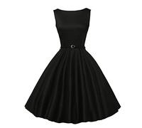 Robe de cocktail rétro années 50 et 60 - Sans manches - Style Audrey Hepburn - Élégante - Vintage - Pour bal de fin d'année, de soirée, Noir , 110cm