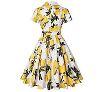 Robe De Cocktail Rétro des Années 50 pour Femmes Rockabilly Retro Polka Dots A-Line Party Dress Robe De Soirée Citron Jaune L