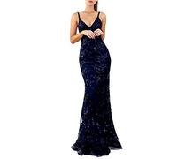 Robe de Cocktail Robe à Paillettes sans Manches avec Col en V pour Femmes Marine XL