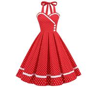 Robe de Cocktail Vintage à Pois pour Femmes des Années 1950 Audrey Hepbun Robe de Cocktail sans Manches Prom 60's Rockabilly Elegant A Line Polka Dots Rouge M