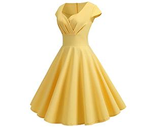 Robe de cocktail vintage des années 1950 Rockabilly - Col en cœur - Manches courtes - Robe patineuse pour femme - Élégante et modeste - Pour fête, bal de fin d'année, soirée