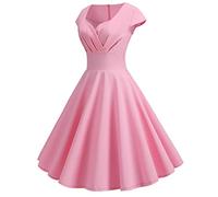 Robe de cocktail vintage pour femme, style années 50, col cœur, manches courtes, style rockabilly, A-Line, jupe à volants, pour dames, élégante, modeste, pour soirée, bal de fin d'année, soirée, ma