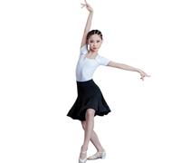 Robe de compétition de Danse de Salon pour Filles, Costumes de scène pour Enfants Chacha Samba Rumba Danse Latine,Noir,140