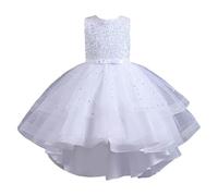 Robe de concours de beauté élégante en dentelle pour fille - Robe de baptême - Robe de fête, blanc, 3-4 ans