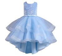 Robe de concours de beauté élégante en dentelle pour fille - Robe de baptême - Robe de fête, bleu clair, 4-5 ans