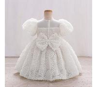 Robe de concours de beauté pour filles avec fleurs 3D blanches, élégante et belle, convient pour les fêtes d'anniversaire, les mariages, les représentations sur scène et autres occasions 6Y,7Y,4Y,5Y,2