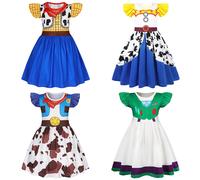Robe de cosplay imprimée Woody Jessie Buzz pour filles, vêtements de carnaval d'Halloween, robe de fête à thème dessin animé, costume fantaisie d'anniversaire pour enfants Dress 02