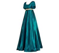 Robe de Costume Médiéval pour Femmes Style Régence - Robe de Satin Vintage à Taille Haute pour Halloween Cosplay, vert, L