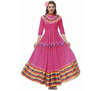 Robe de costume mexique pour femmes pour grandes filles, Halloween, danse folklorique, style folklorique, Cinco de Mayo, Fiesta (rose rouge, taille M)