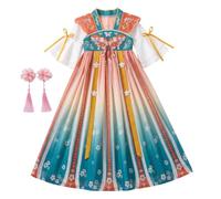 Robe de Costume Mulan dégradé bleu 120cm pour filles, traditionnel chinois