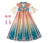 Robe de Costume Mulan dégradé bleu 140cm pour filles, traditionnel chinois