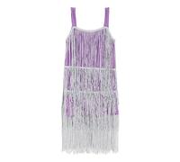 Robe de couleur unie à larges bretelles sans manches à pompons multicouches pour petites filles - Robe de plage, de fête, de bal de fin d'année 2023 pour enfants (argent, 4 à 5 ans)
