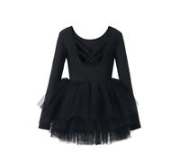 Robe de danse à manches longues pour fille - Élégant costume de ballet avec tenue en tricot - Pour l'entraînement, les spectacles, les cours, les concerts, Noir , 5-6 ans